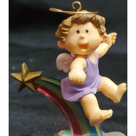 Hallmark RAINBOW ANGEL Christmas Ornament sliding down on cloud Vintage 1983 - Picture 3 of 10